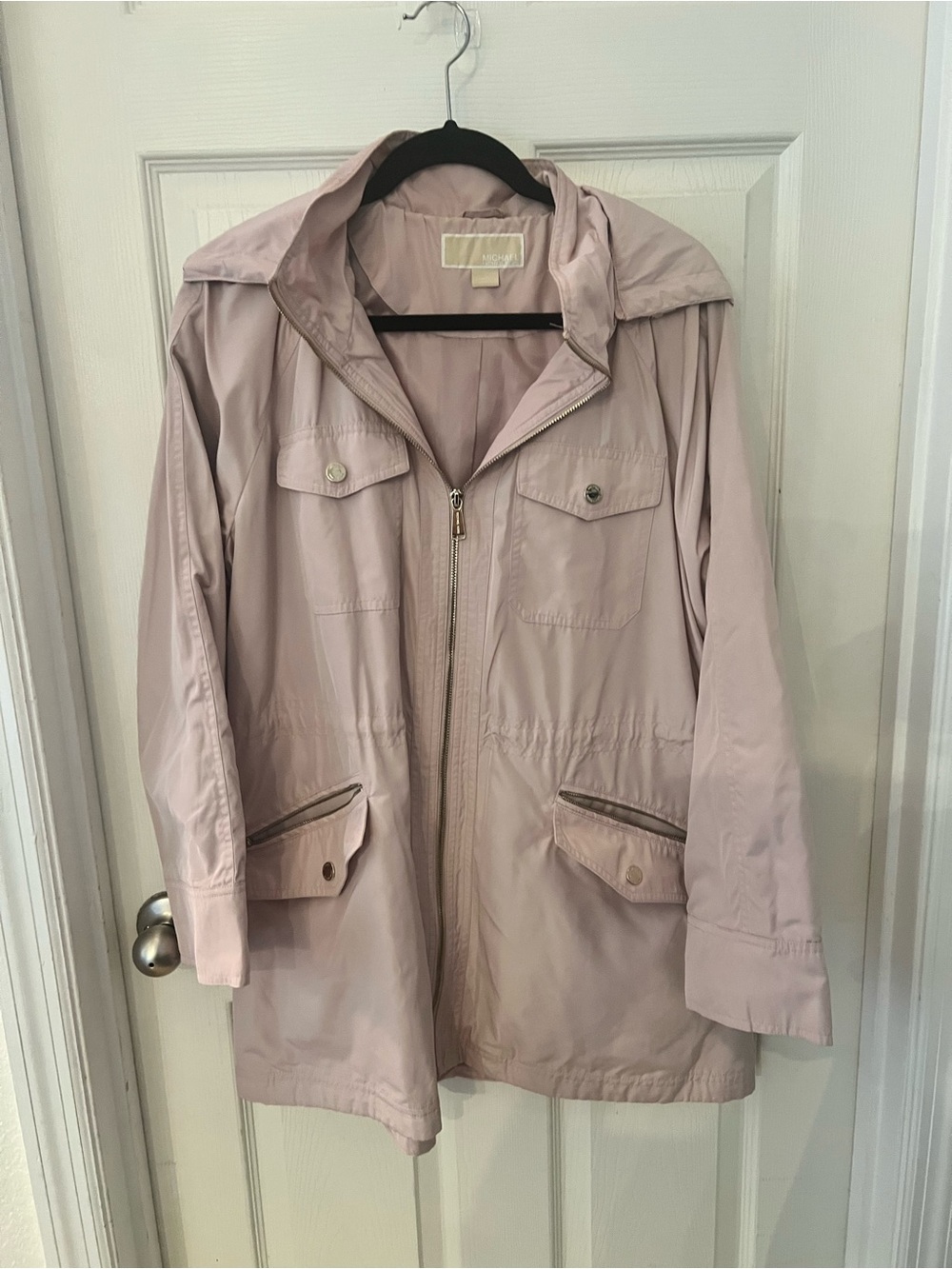 MICHAEL KORS Light Pink Women's  Cinched Waist Lightweight Hooded Jacket size XL